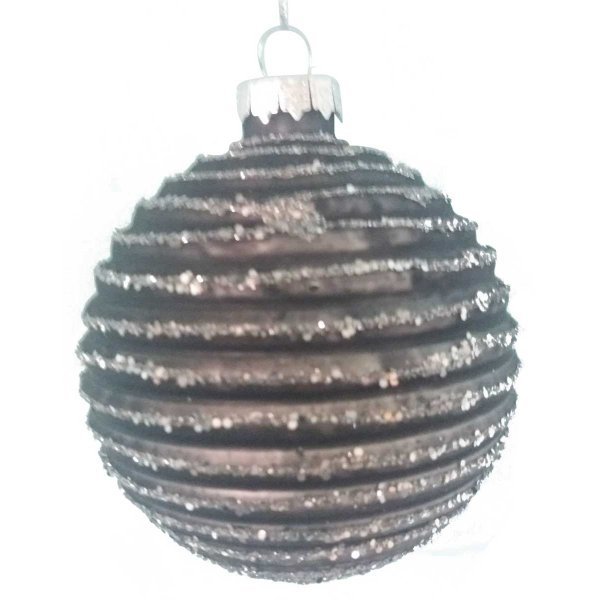 Χριστουγεννιάτικη Γυάλινη Μπάλα Γκρι με Οριζόντιες Ρίγες (10cm)